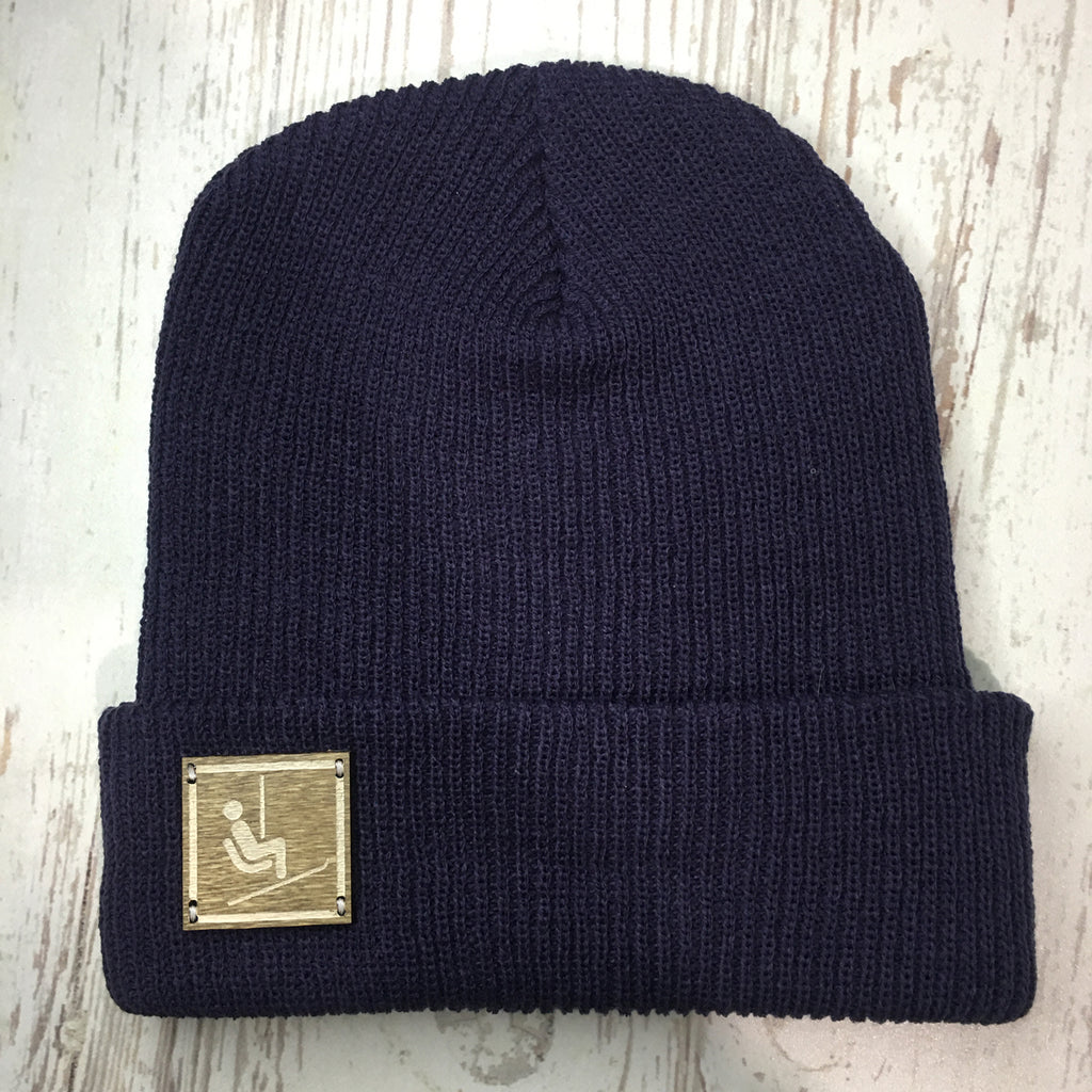 Chairlift Sign Beanie Colorado Clothing navy winter hat