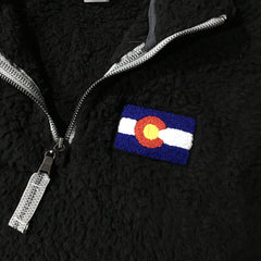 Chenille Patches Colorado Flag Sweater Quarter Zip Black Colorado Jacket